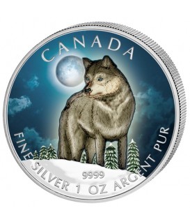 1 x 1 Oz Silber Wildlife Wolf 2011--color*