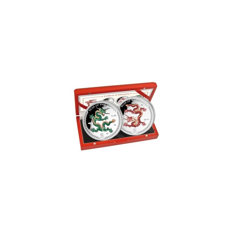 2 x 1 Oz Silber Drache 2012-coloriert* 2 x 1 Oz Silber Drache 2012-coloriert*