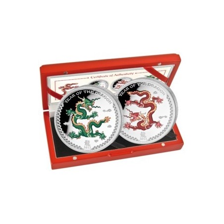 2 x 1 Oz Silber Drache 2012 coloriert